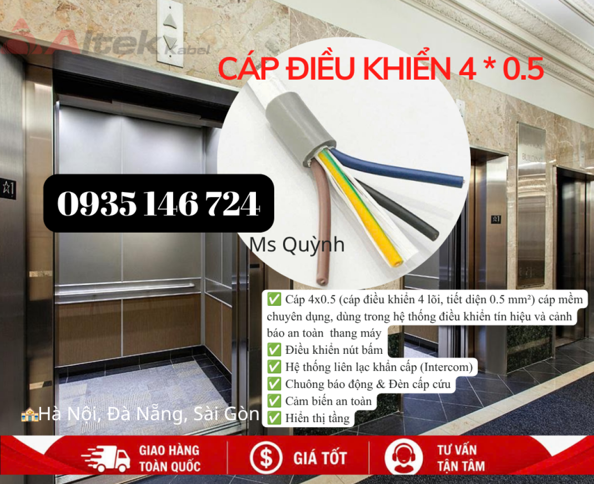 Cáp điều khiển 4x0.5 Altek Kabel cáp điều khiển 4 lõi, tiết diện 0.5 mm²