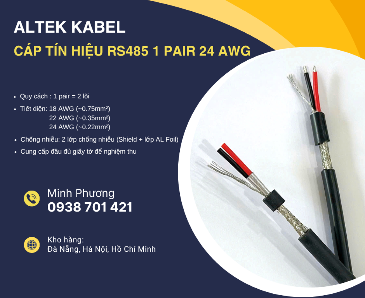 Cáp tín hiệu RS485 1 Pair 24AWG – Truyền tín hiệu ổn định Đà Nẵng, Huế, Bình Định