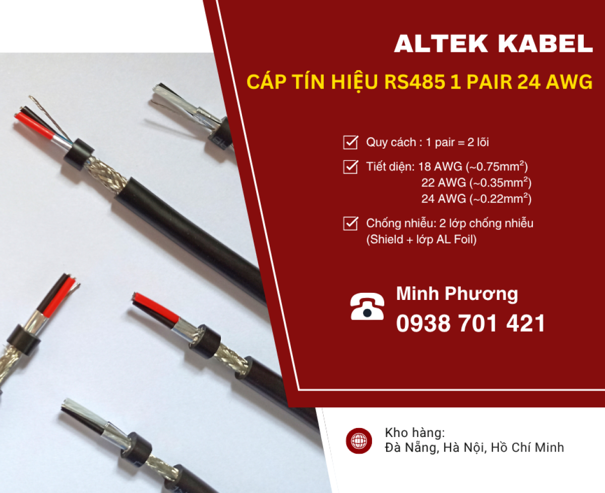 Cáp tín hiệu RS485 1 Pair 24AWG – Truyền tín hiệu ổn định Đà Nẵng, Huế, Bình Định