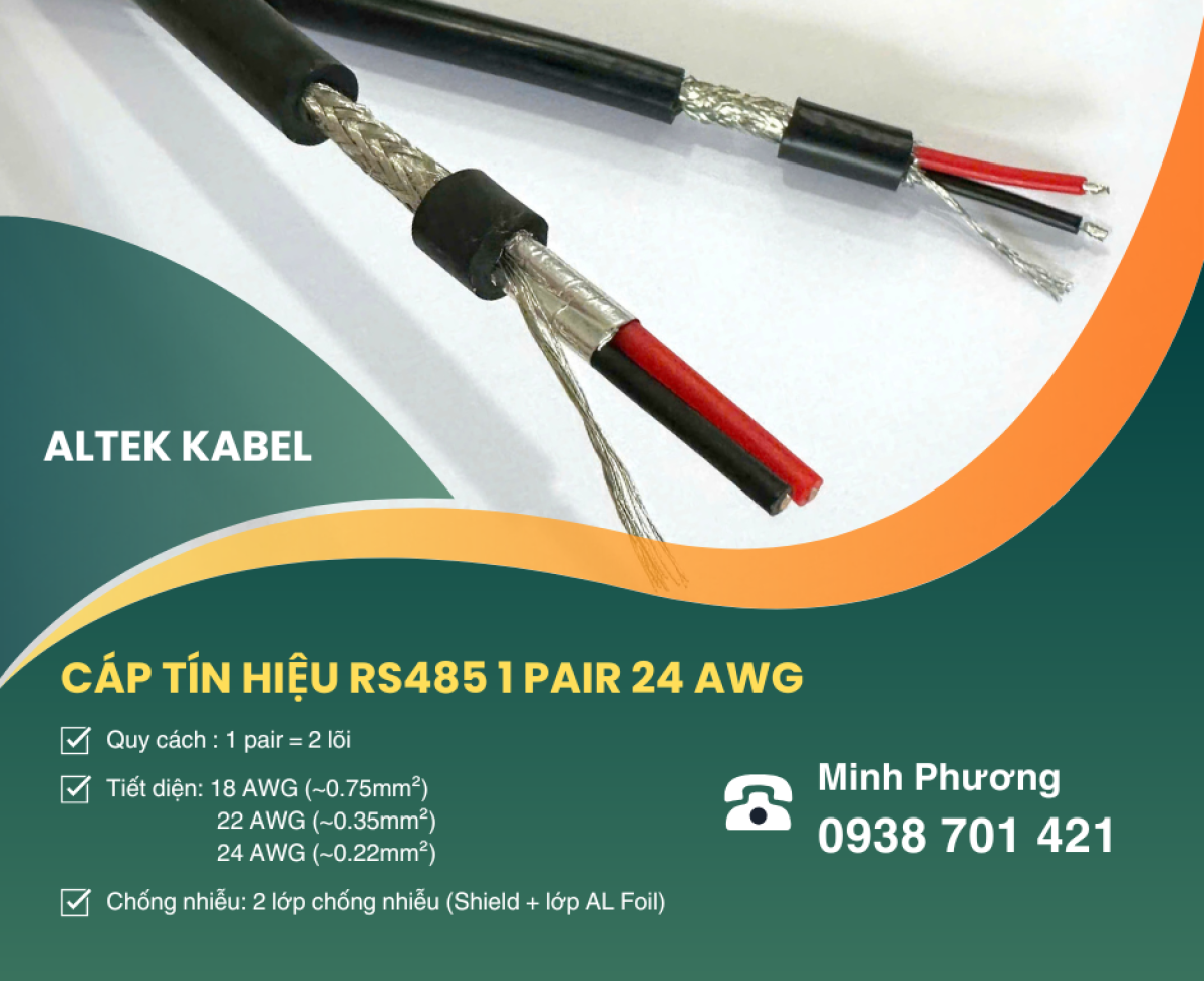 Cáp tín hiệu RS485 1 Pair 24AWG – Truyền tín hiệu ổn định Đà Nẵng, Huế, Bình Định