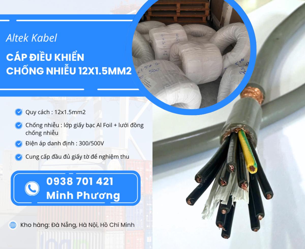 Cáp điều khiển chống nhiễu 12x1.5mm² chính hãng – Sẵn kho Đà Nẵng, Hồ Chí Minh
