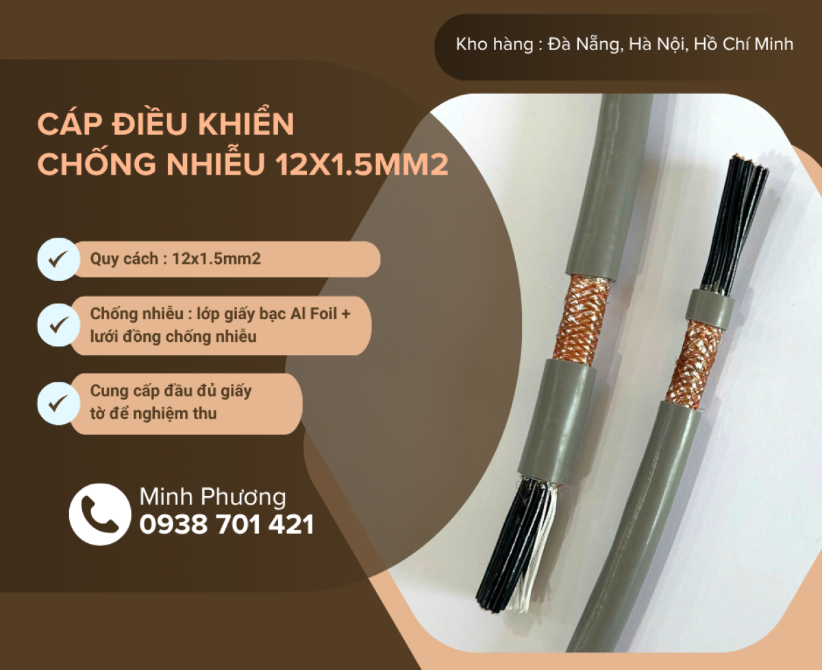 Cáp điều khiển chống nhiễu 12x1.5mm² chính hãng – Sẵn kho Đà Nẵng, Hồ Chí Minh