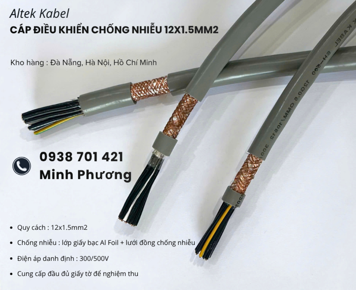 Cáp điều khiển chống nhiễu 12x1.5mm² chính hãng – Sẵn kho Đà Nẵng, Hồ Chí Minh