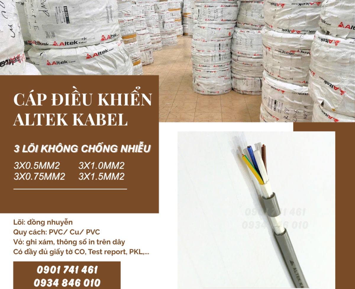 Cáp điều khiển Altek Kabel 3x0.5/3x0.75/3x1.0/3x1.5 tại Hà Nội, Hải Phòng, Thanh Hóa