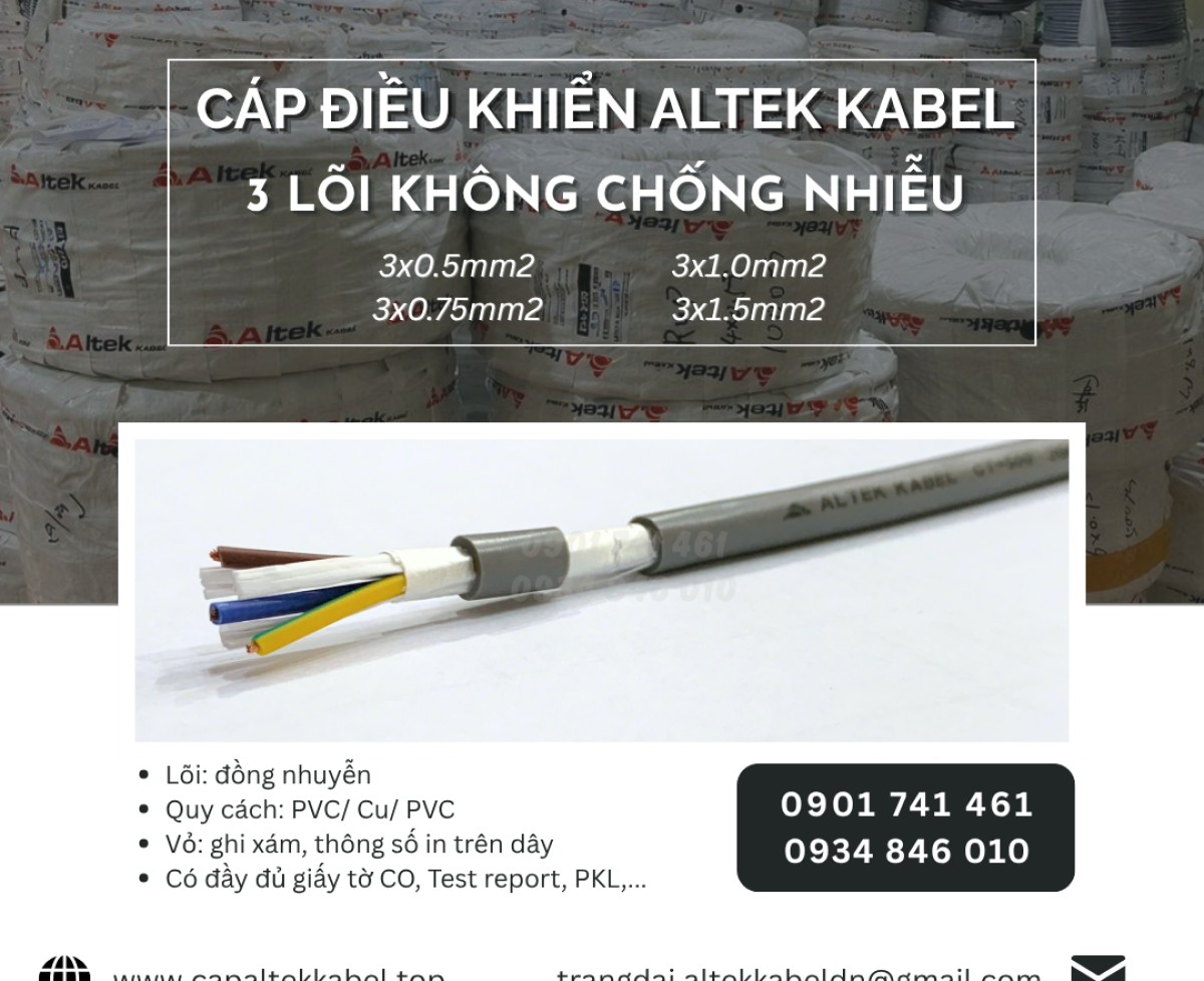 Cáp điều khiển Altek Kabel 3x0.5/3x0.75/3x1.0/3x1.5 tại Hà Nội, Hải Phòng, Thanh Hóa
