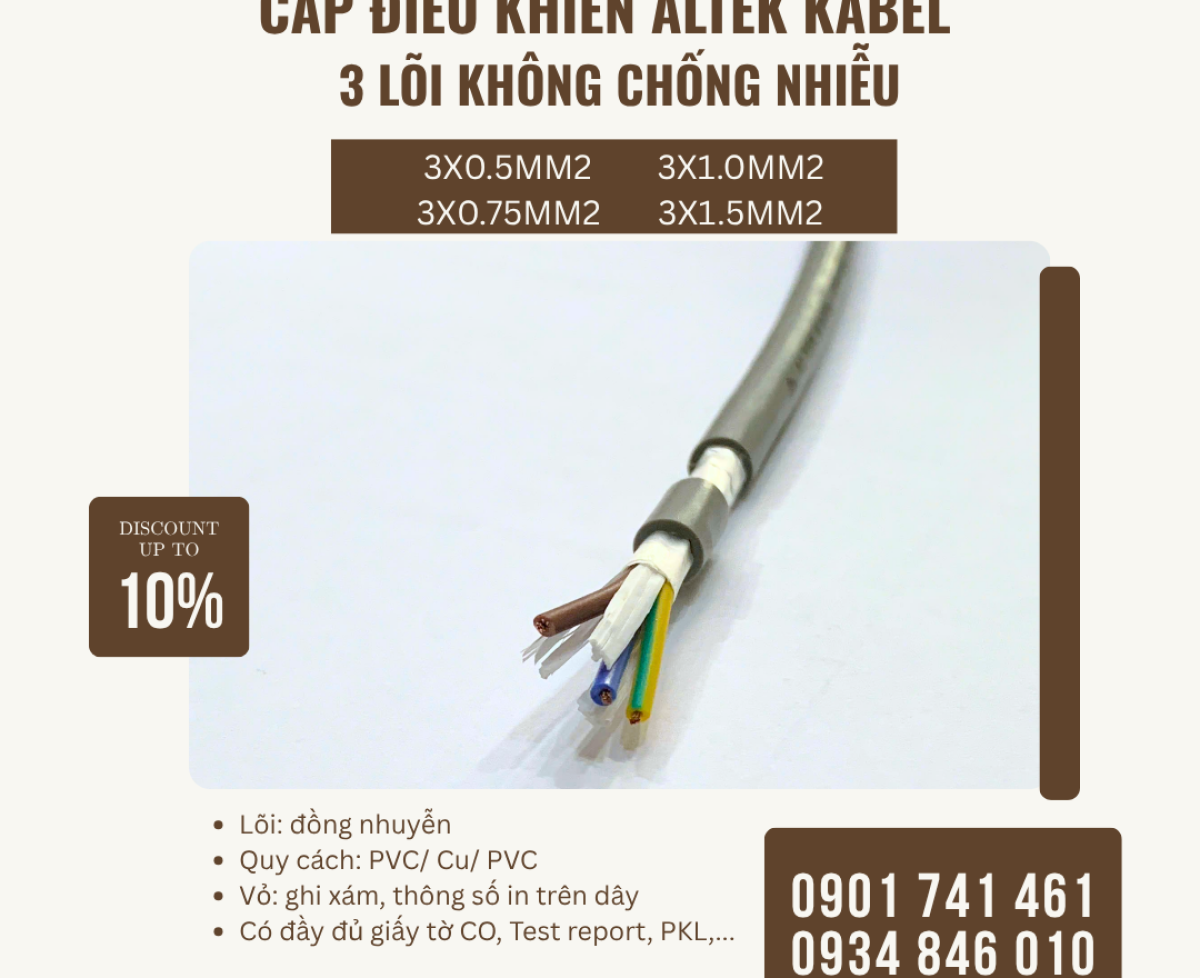 Cáp điều khiển Altek Kabel 3x0.5/3x0.75/3x1.0/3x1.5 tại Hà Nội, Hải Phòng, Thanh Hóa