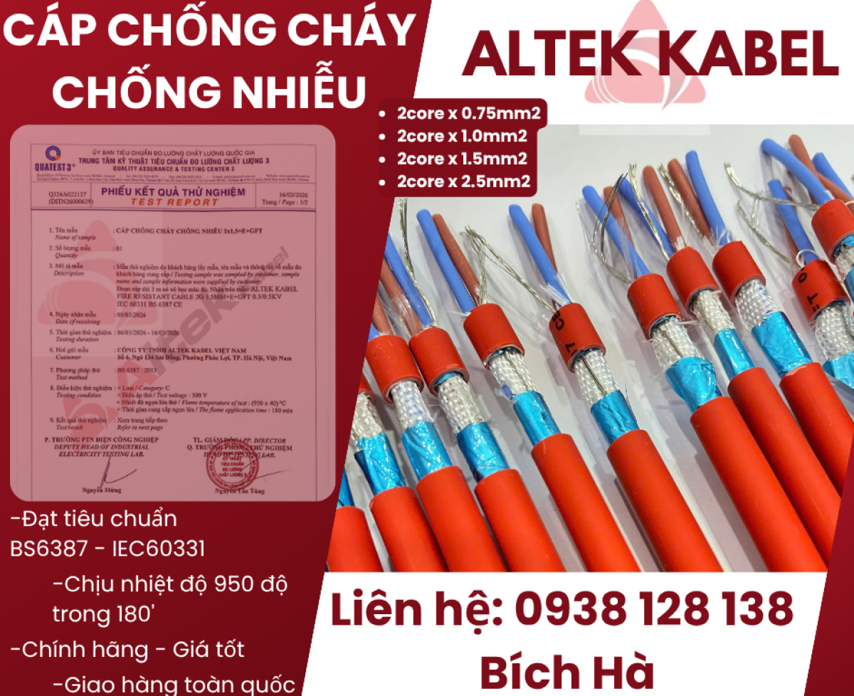 CÁP CHỐNG CHÁY CHỐNG NHIỄU 2x1.5 ALTEK KABEL​ - đạt tiêu chuẩn BS6387