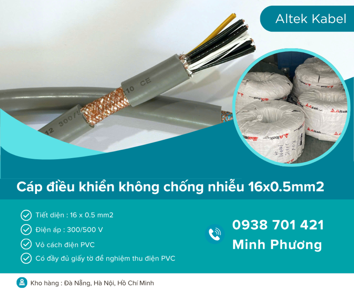 Cáp điều khiển không chống nhiễu 16x0.5mm2 hàng sẵn kho Đà Nẵng, Hà Nội, HCM