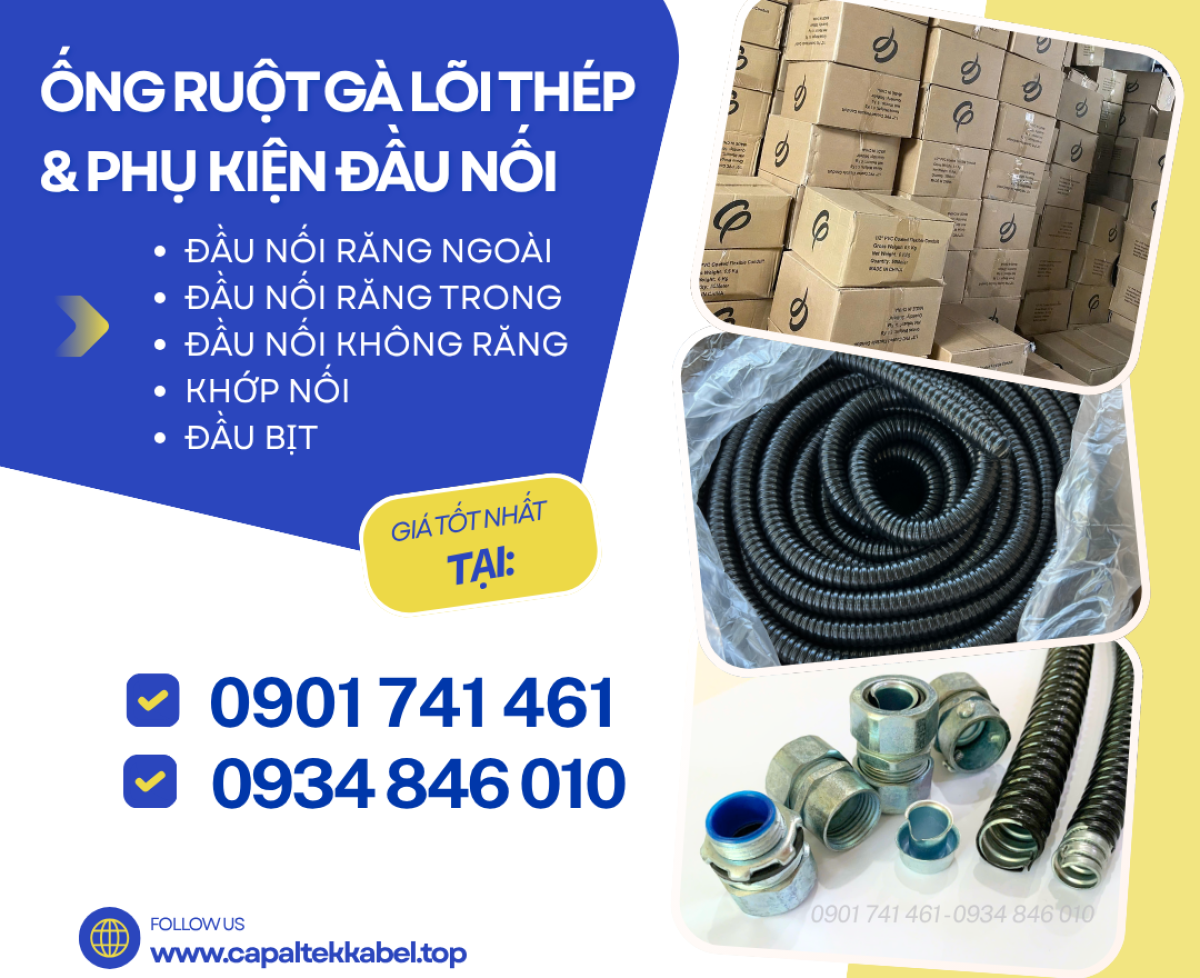 Phân phối ống ruột gà lõi thép và phụ kiện ống D16, D20, D32, D40