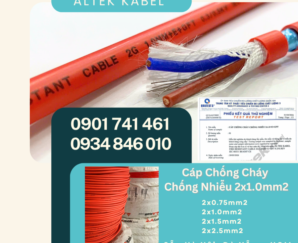 Cáp báo cháy 2x1.0 chống cháy, chống nhiễu sẵn Đà Nẵng, Huế, Quảng Trị