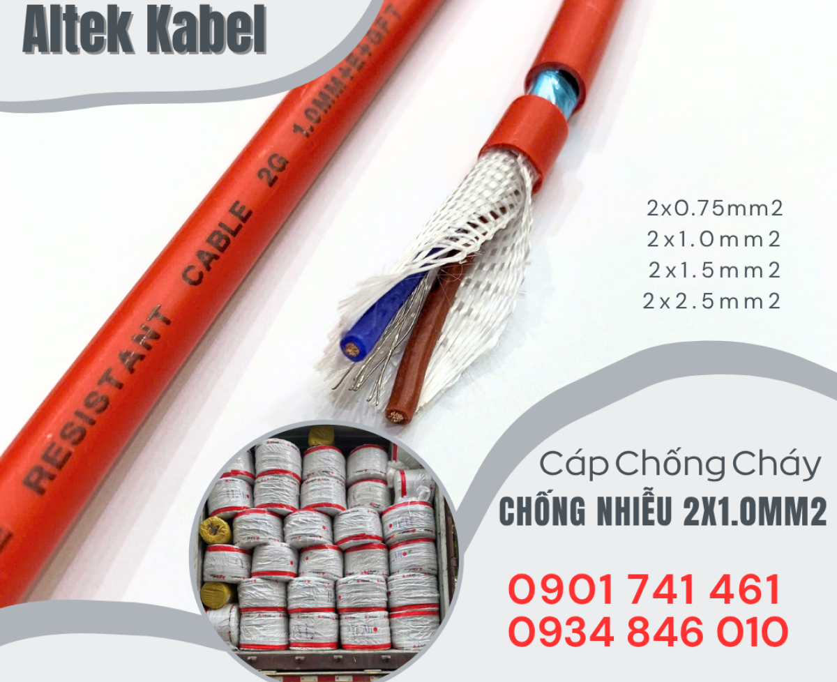 Cáp báo cháy 2x1.0 chống cháy, chống nhiễu sẵn Đà Nẵng, Huế, Quảng Trị