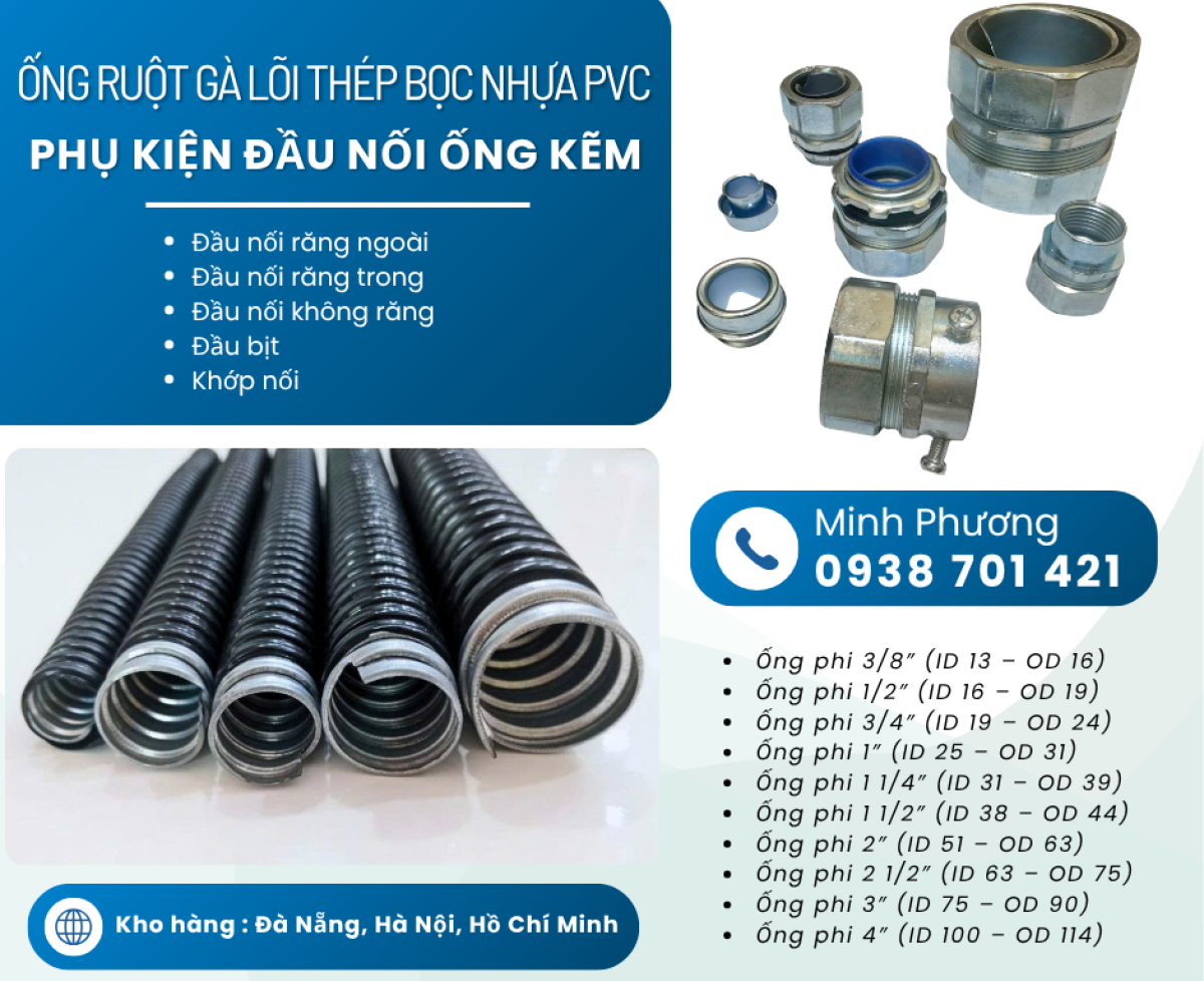 Ống ruột gà lõi thép bọc nhựa PVC – Bảo vệ dây cáp an toàn, bền bỉ Đà Nẵng, Phú Yên