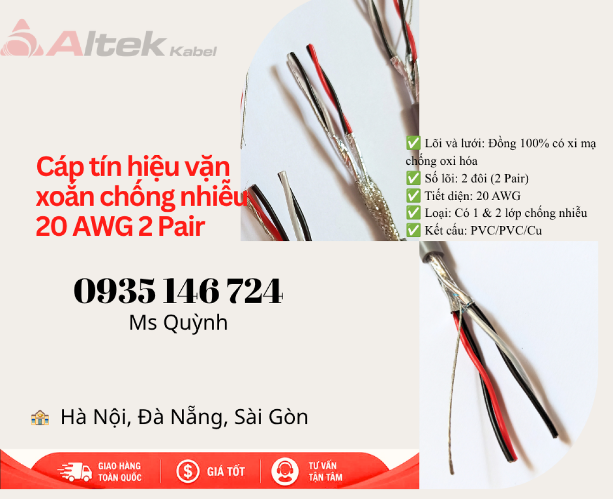 Cáp tín hiệu vặn xoắn chống nhiễu 20 AWG 2 Pair Altek Kabel