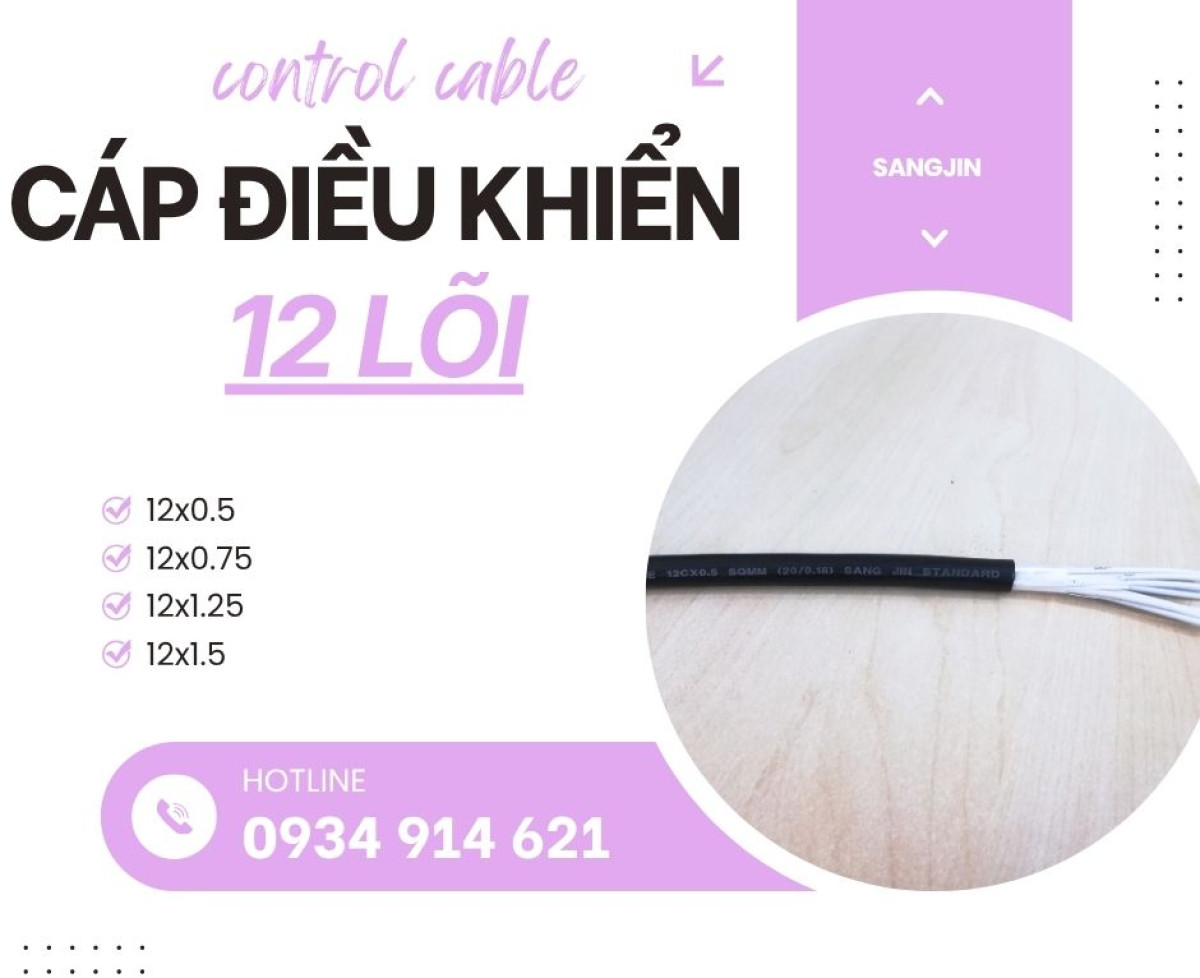 Cáp điều khiển Sangjin 12x0.5/12x0.75/12x1.25/12x1.5 Hà Nội, Đà Nẵng, HCM