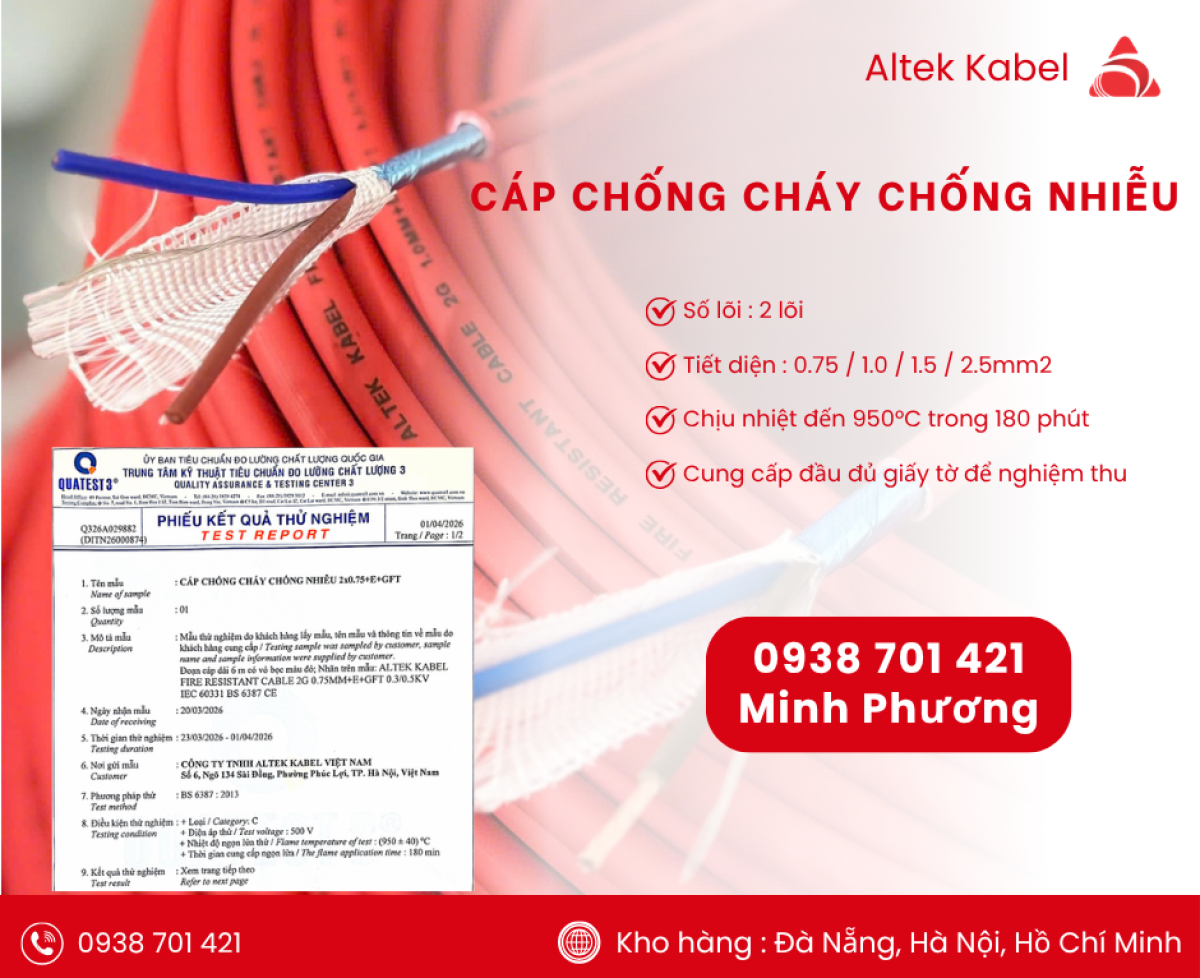 Cáp chống cháy chống nhiễu 2x0.75mm² – Truyền tín hiệu ổn định Thanh Hóa, Bắc Ninh
