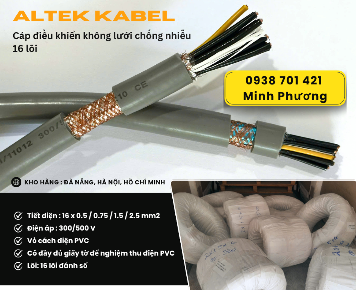 Cáp điều khiển không chống nhiễu 16x0.75mm² chính hãng Altek Kabel Đà Nẵng, Huế