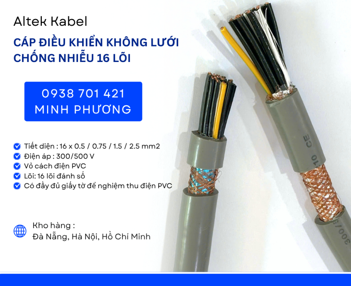 Cáp điều khiển không chống nhiễu 16x0.75mm² chính hãng Altek Kabel Đà Nẵng, Huế