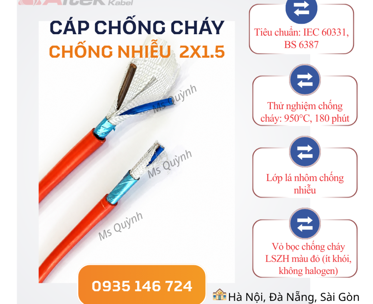 Cáp chống cháy chống nhiễu 2×1.5 Altek Kabel 180 phút