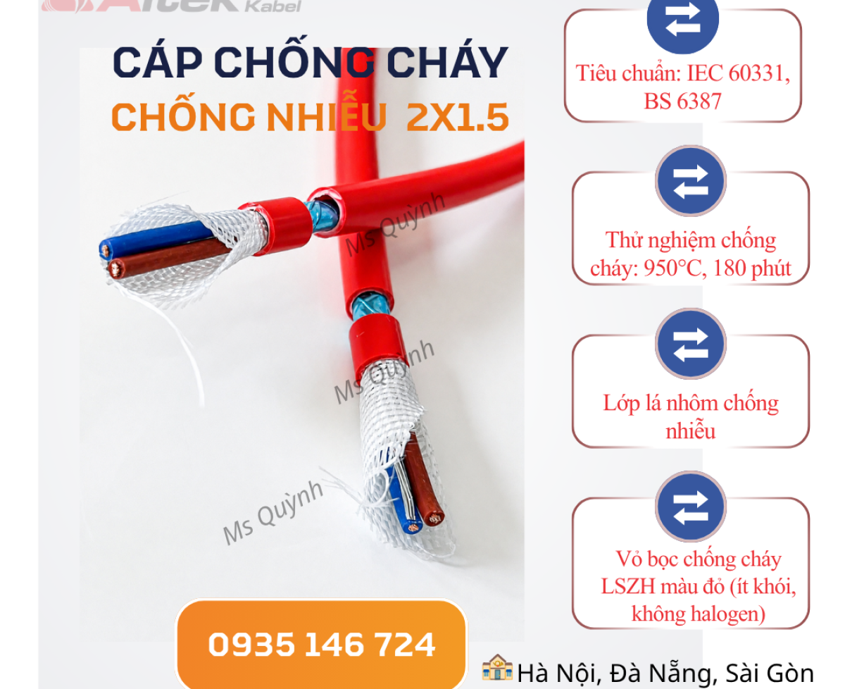 Cáp chống cháy chống nhiễu 2×1.5 Altek Kabel 180 phút