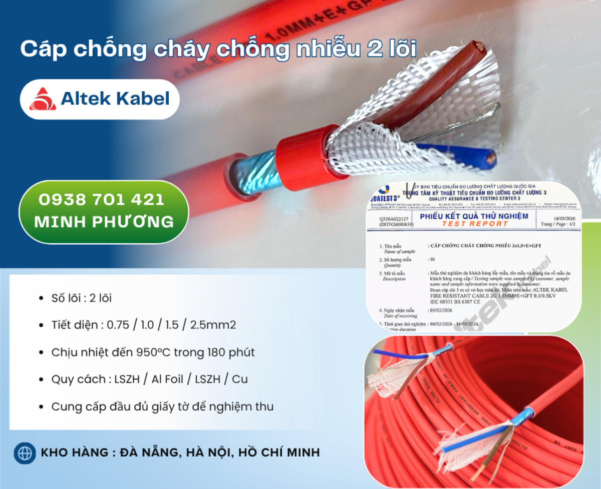 Cáp chống cháy chống nhiễu 2 lõi – Hàng sẵn kho, giao nhanh toàn quốc Đà Nẵng, HN