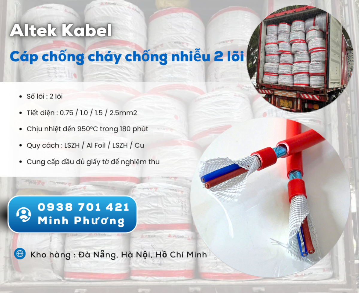 Cáp chống cháy chống nhiễu 2 lõi – Hàng sẵn kho, giao nhanh toàn quốc Đà Nẵng, HN