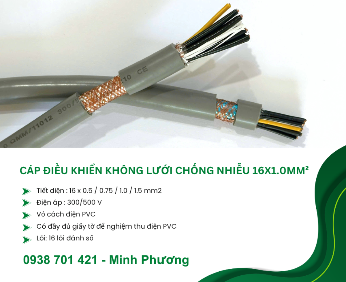 Cáp điều khiển không lưới chống nhiễu 16x1.0mm² – Hàng sẵn kho Đà Nẵng, HN, HCM