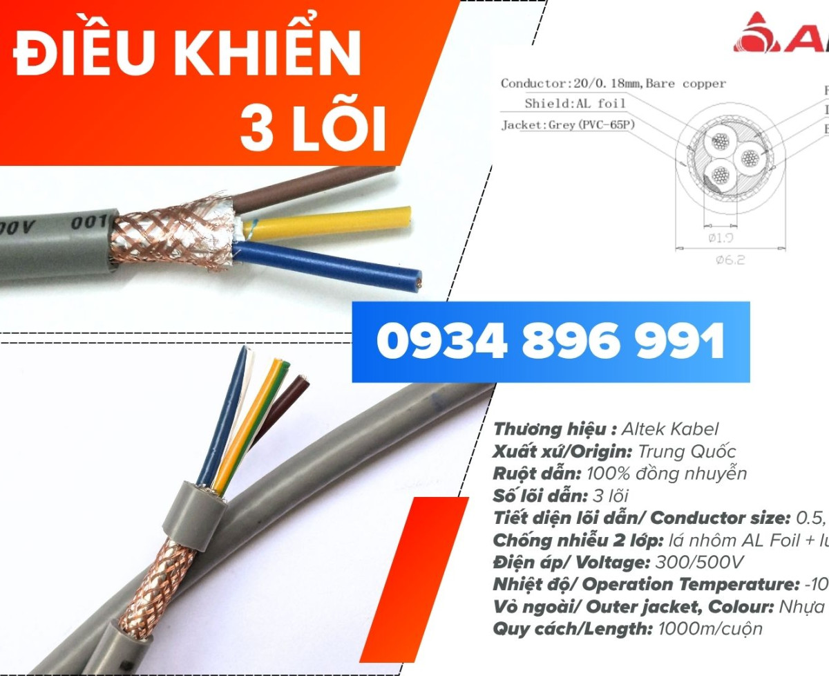Cáp Tín Hiệu Chống Nhiễu 3x1.5 Quảng Bình, Quảng Nam, Quảng Ngãi