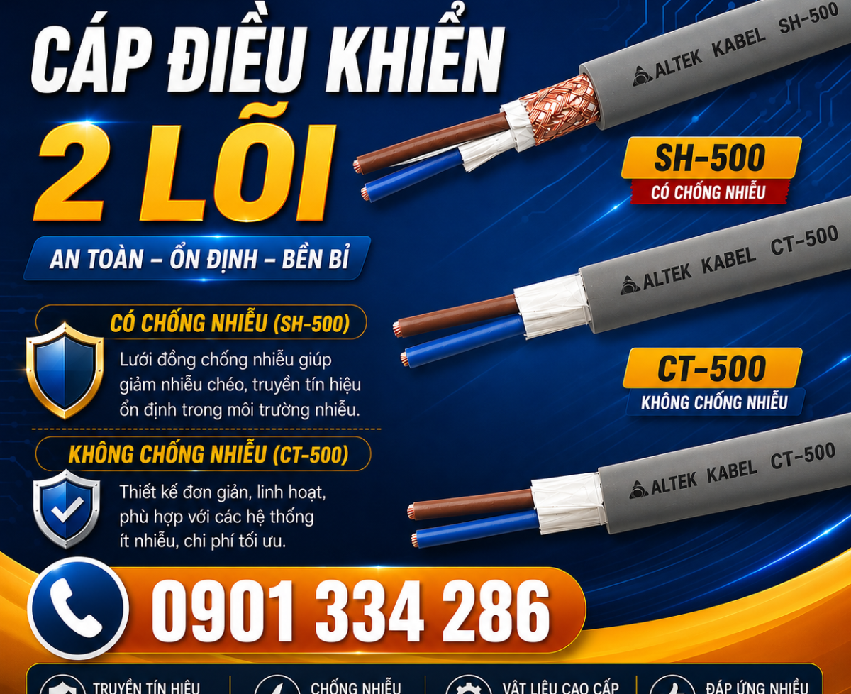 Cáp Điều Khiển 2 Lõi Có Lưới Chống Nhiễu ALTEK KABEL