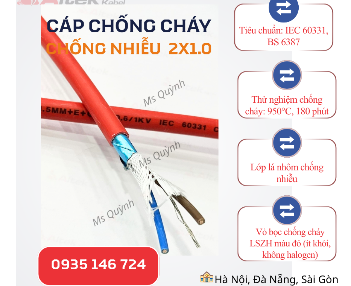 Cáp chống cháy chống nhiễu 2x1.0 Fr Altek Kabel