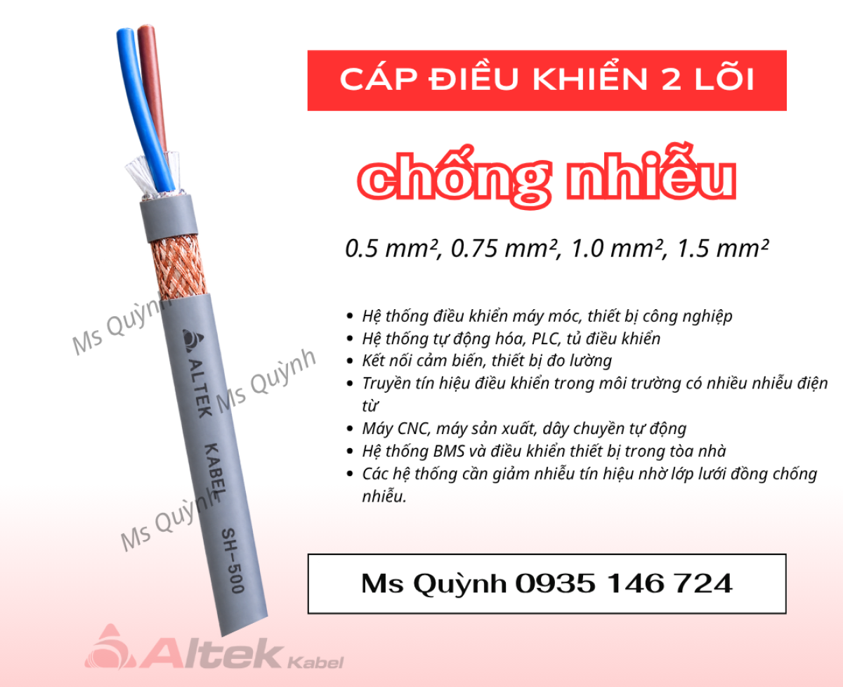 Cáp điều khiển 2 lõi 2x0.5, 2x0.75, 2x1.0, 2x1.5 Altek Kabel