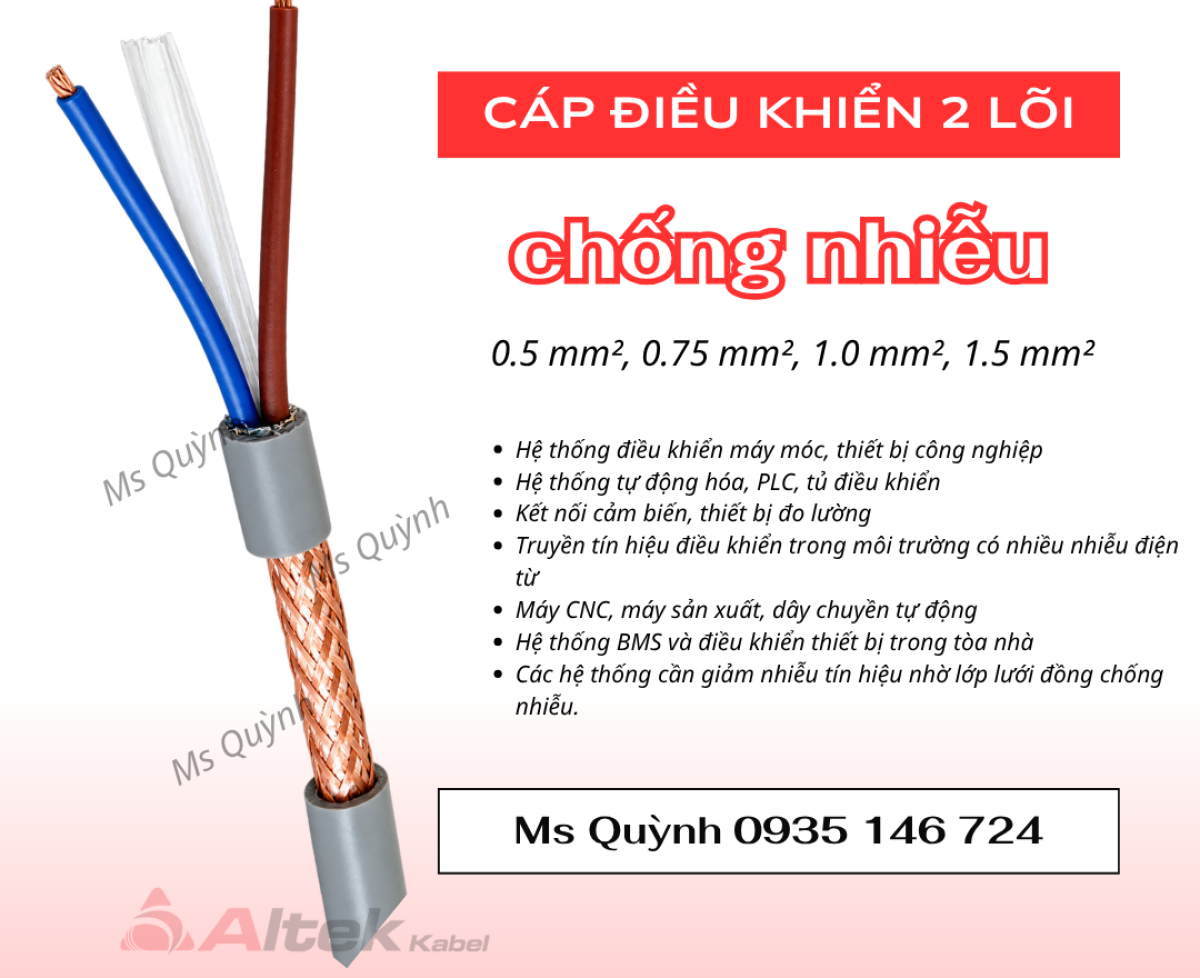 Cáp điều khiển 2 lõi 2x0.5, 2x0.75, 2x1.0, 2x1.5 Altek Kabel