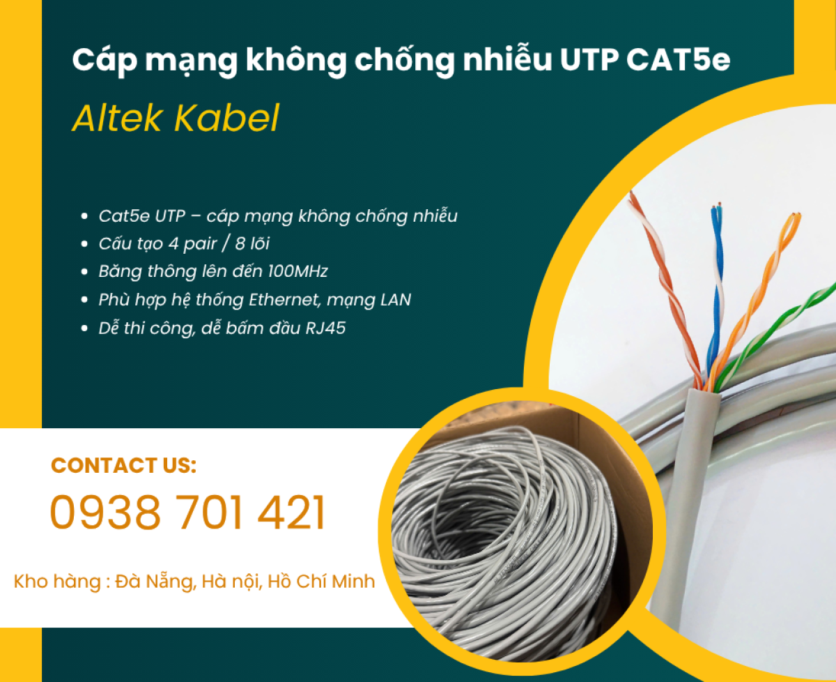 Cáp mạng UTP cat5e – Giải pháp kết nối mạng lan ổn định Đà Nẵng, Huế, Bình Định