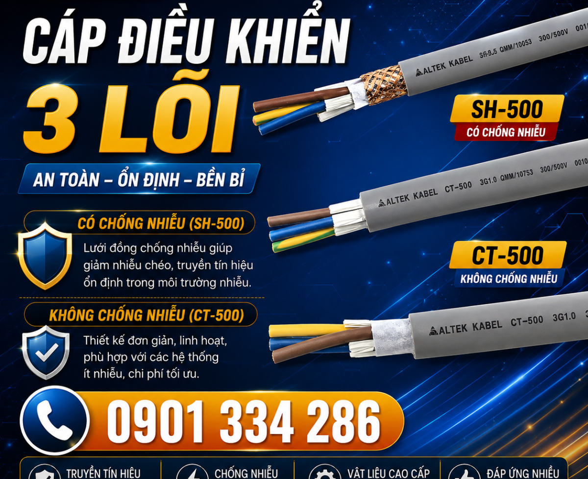 Cáp Điều Khiển 3 Lõi Altek Kabel 0.5 – 1.5mm² | CT-500 & SH-500