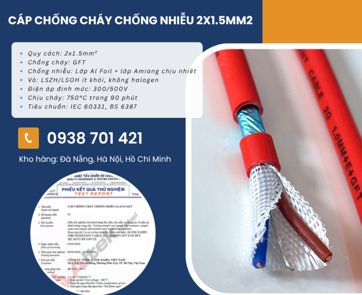 Cáp chống cháy chống nhiễu 2x1.5mm² cho hệ thống PCCC Hồ Chí Minh, Gia Lai