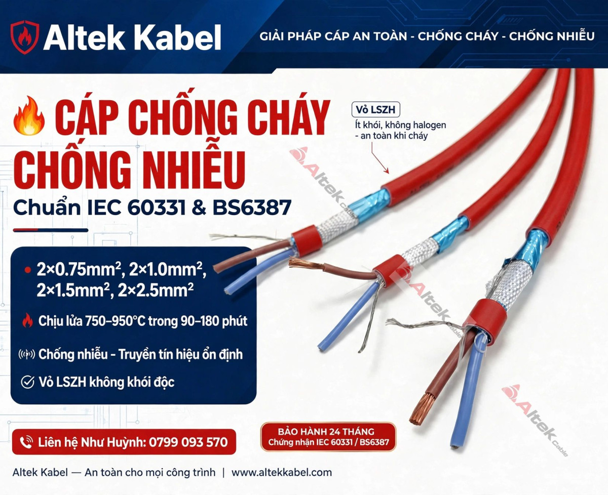 Cáp chống cháy chống nhiễu- tiêu chuẩn IEC 60331 & BS6387 SHIELDED FIRE RESISTANT CABLE
