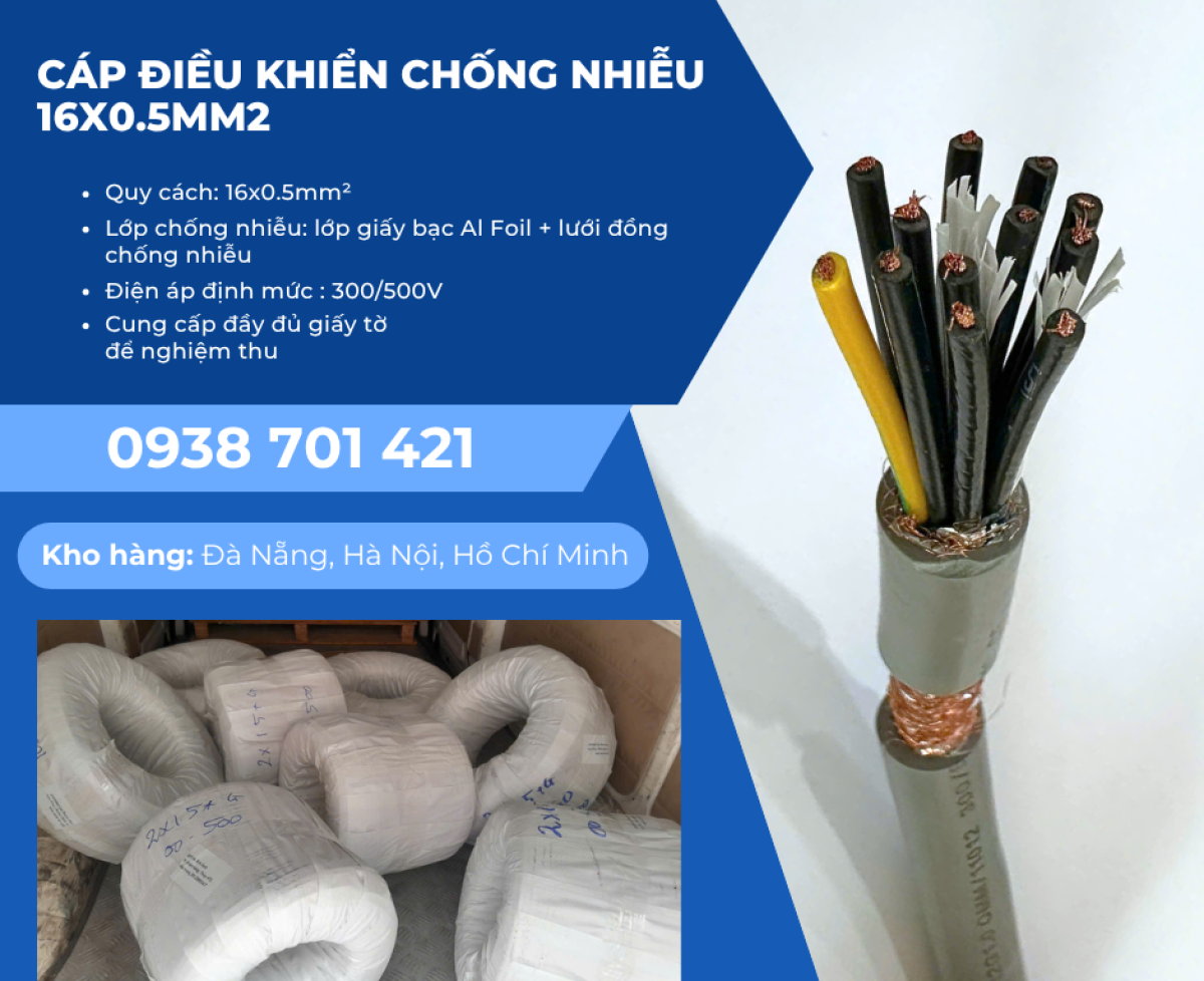 Cáp điều khiển chống nhiễu 16x0.5mm² – Truyền tín hiệu ổn định Bình Dương, Đồng Nai