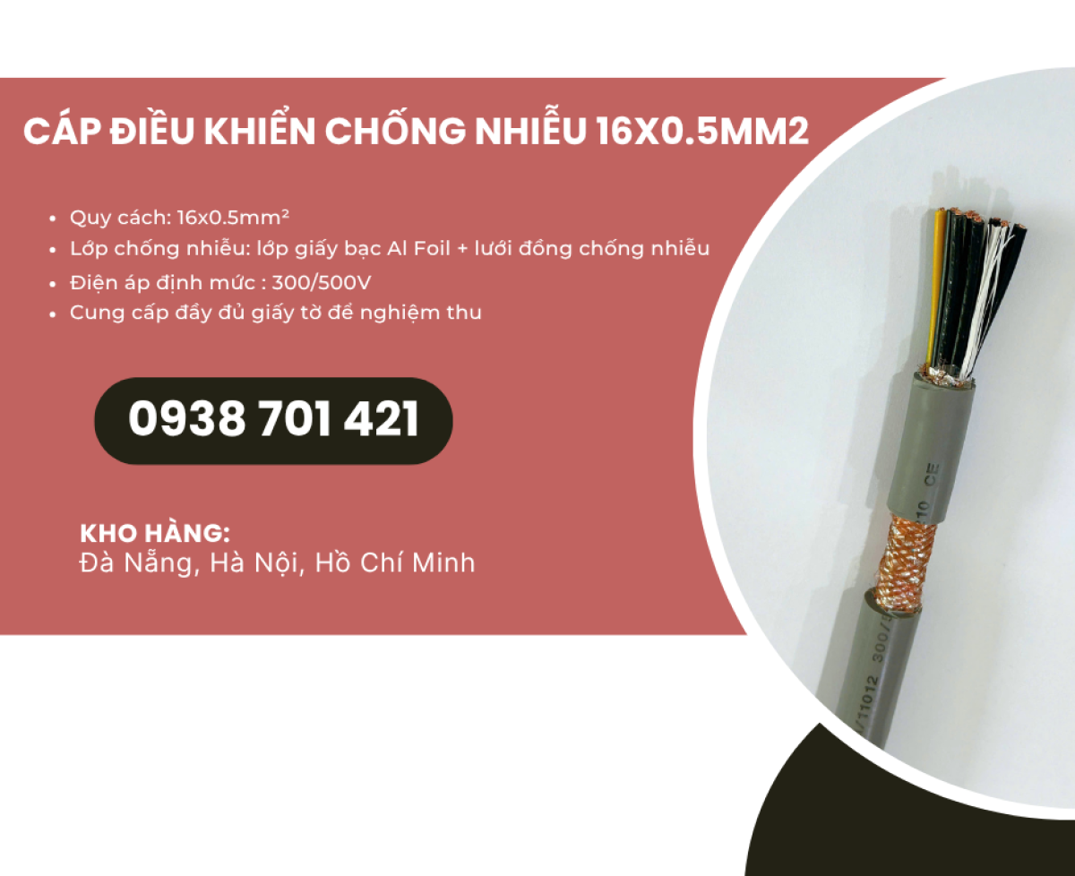 Cáp điều khiển chống nhiễu 16x0.5mm² – Truyền tín hiệu ổn định Bình Dương, Đồng Nai