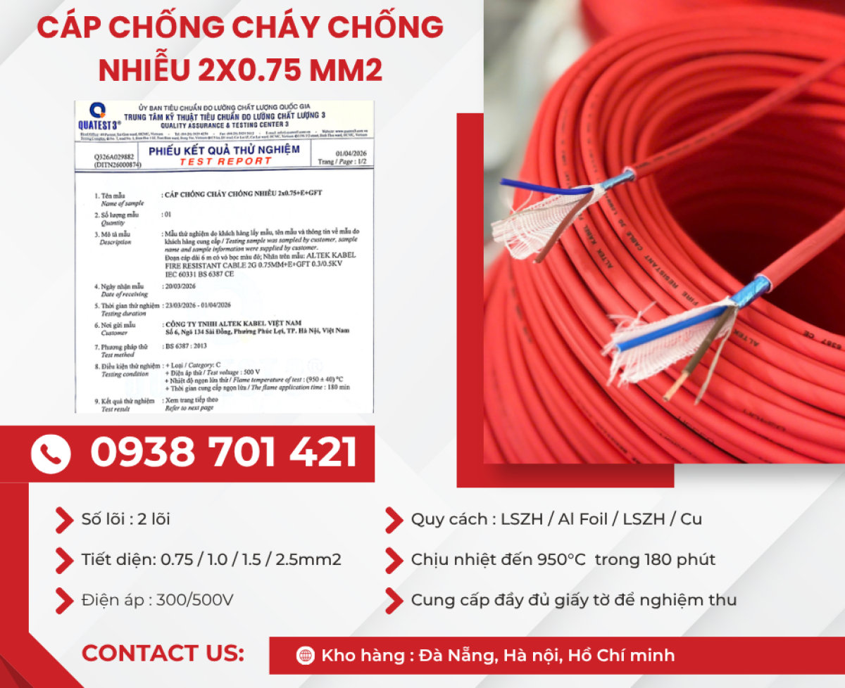 Cáp chống cháy chống nhiễu Altek Kabel 2x0.75mm² phân phối Bắc Ninh, Bắc Giang