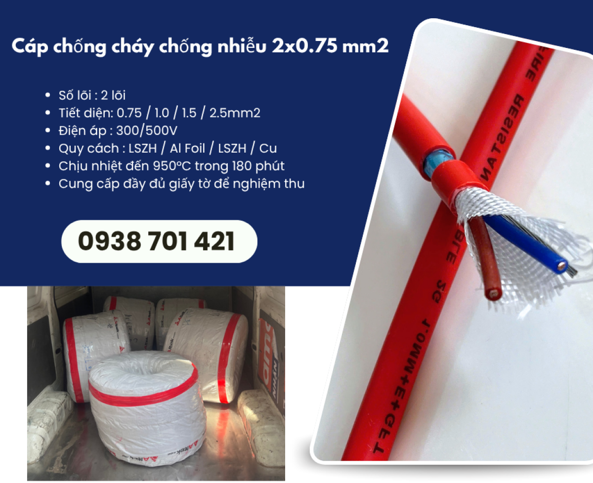 Cáp chống cháy chống nhiễu Altek Kabel 2x0.75mm² phân phối Bắc Ninh, Bắc Giang
