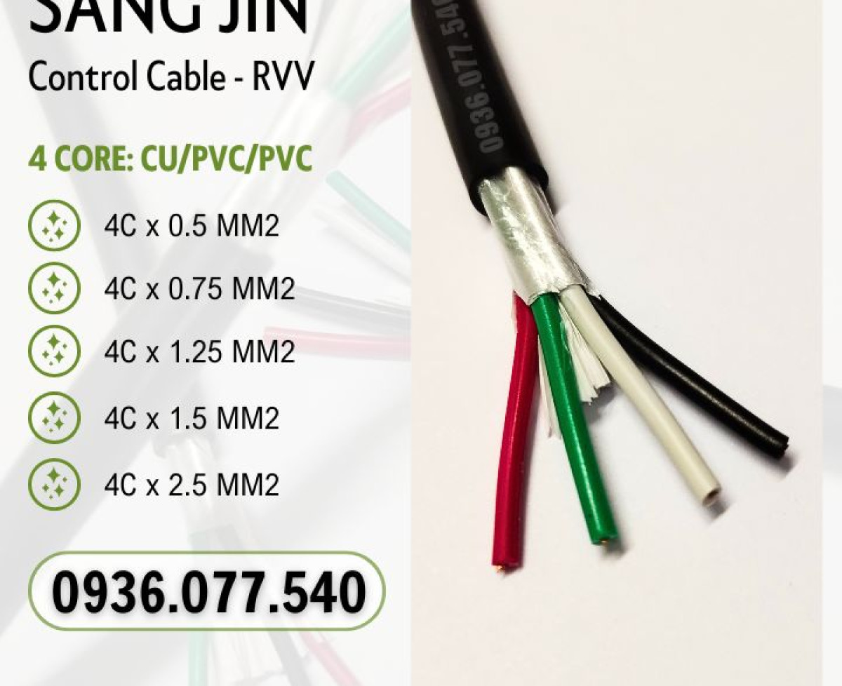 Cáp Điều Khiển Sangjin 4 Lõi 0.5 - 0.75 - 1.25 - 1.5 - 2.5 mm² Standard of Korea