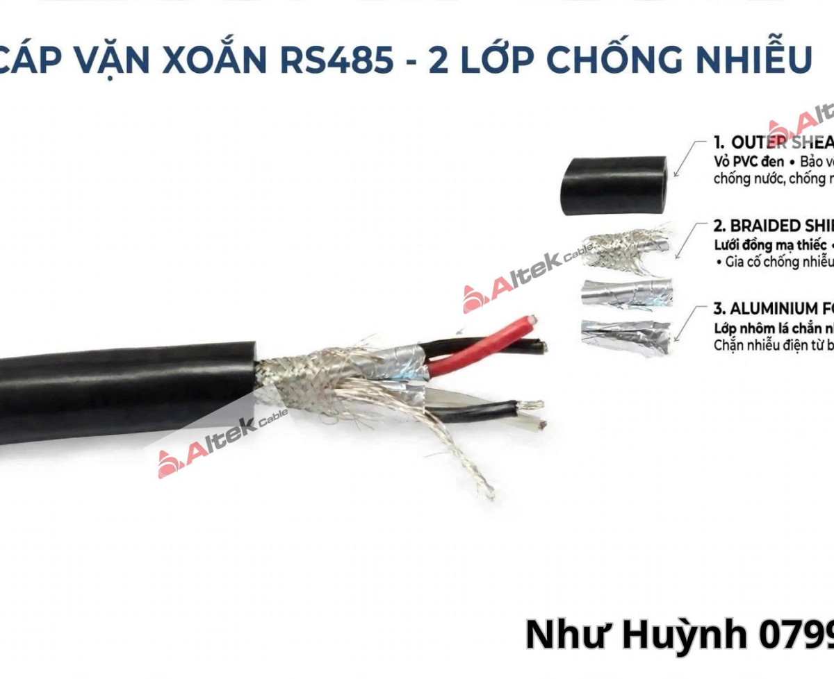 Cáp vặn xoắn RS485 - 2 lớp chống nhiễu Al Foil + Lưới đồng