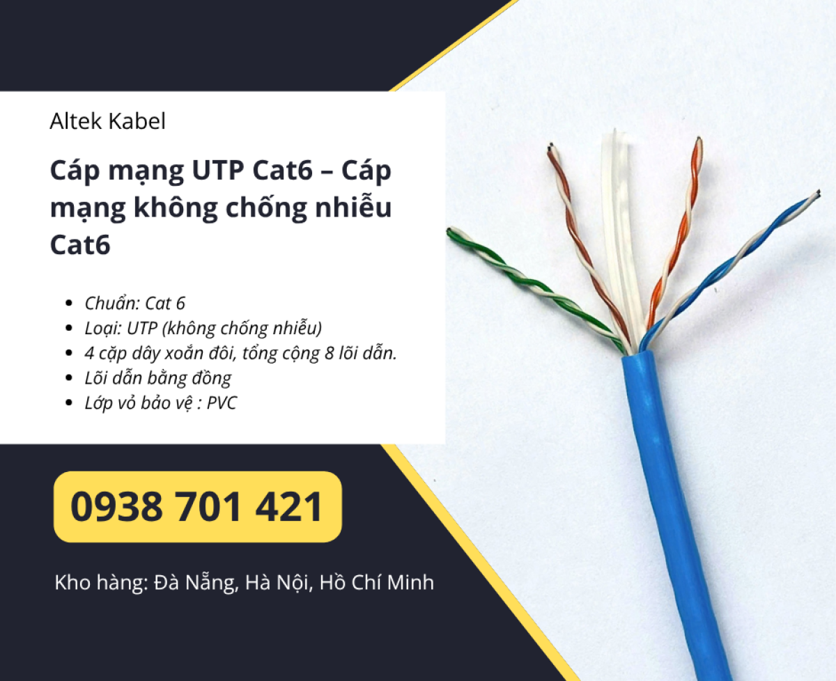 Cáp mạng UTP Cat6 – Cáp mạng không chống nhiễu Cat6 sẵn kho Đà Nẵng, Huế