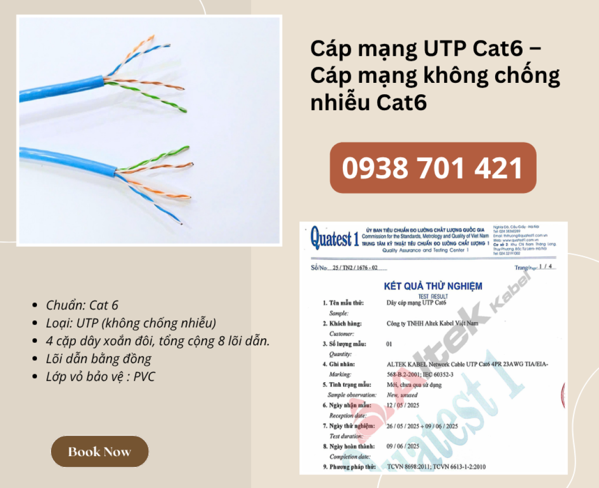 Cáp mạng UTP Cat6 – Cáp mạng không chống nhiễu Cat6 sẵn kho Đà Nẵng, Huế