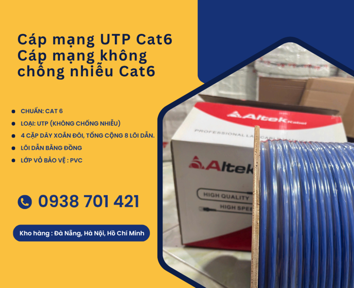 Cáp mạng UTP Cat6 – Cáp mạng không chống nhiễu Cat6 sẵn kho Đà Nẵng, Huế