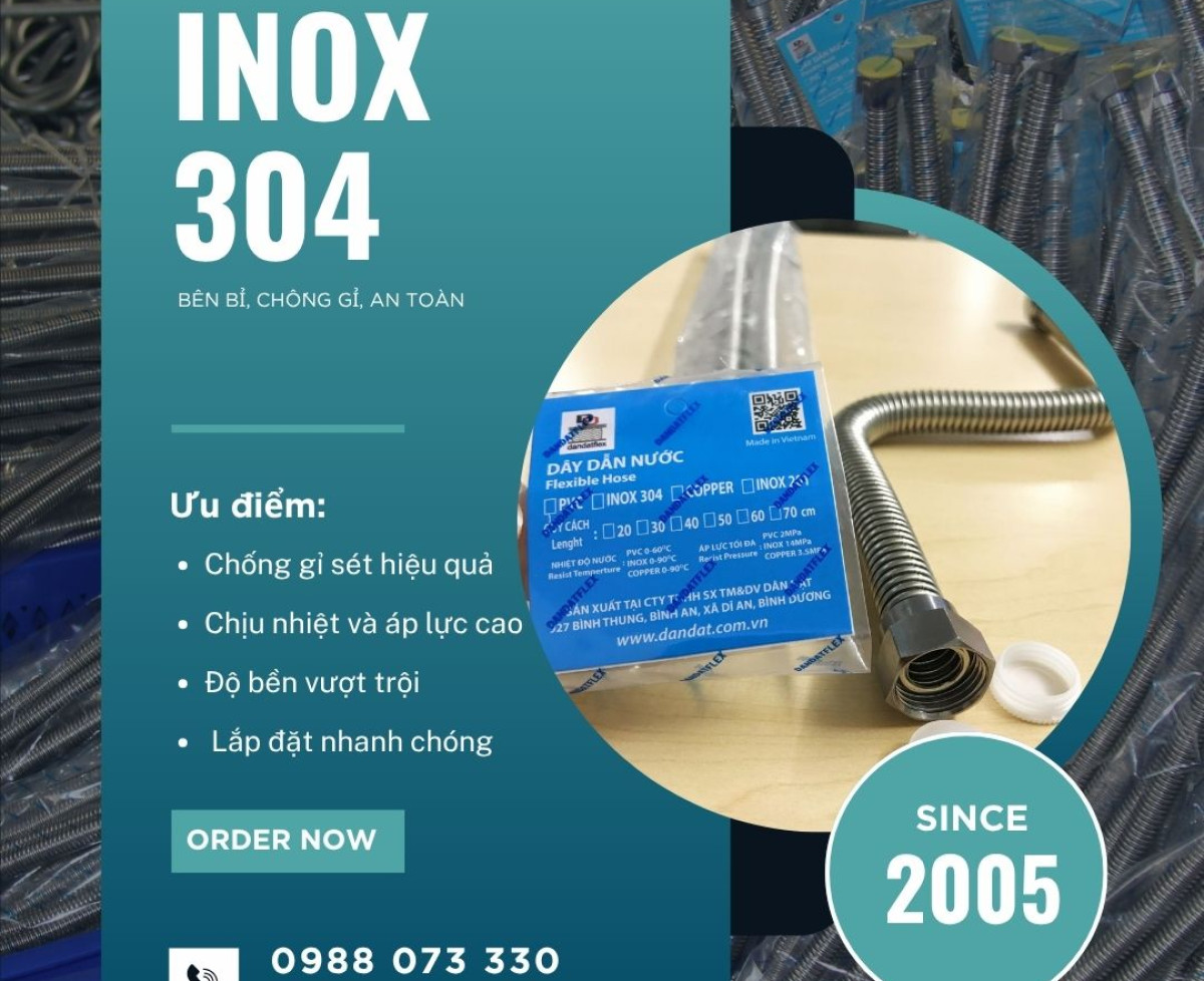 Dây Dẫn Nước Inox 304 | Chống Gỉ Sét – Chịu Nhiệt – Độ Bền Cao