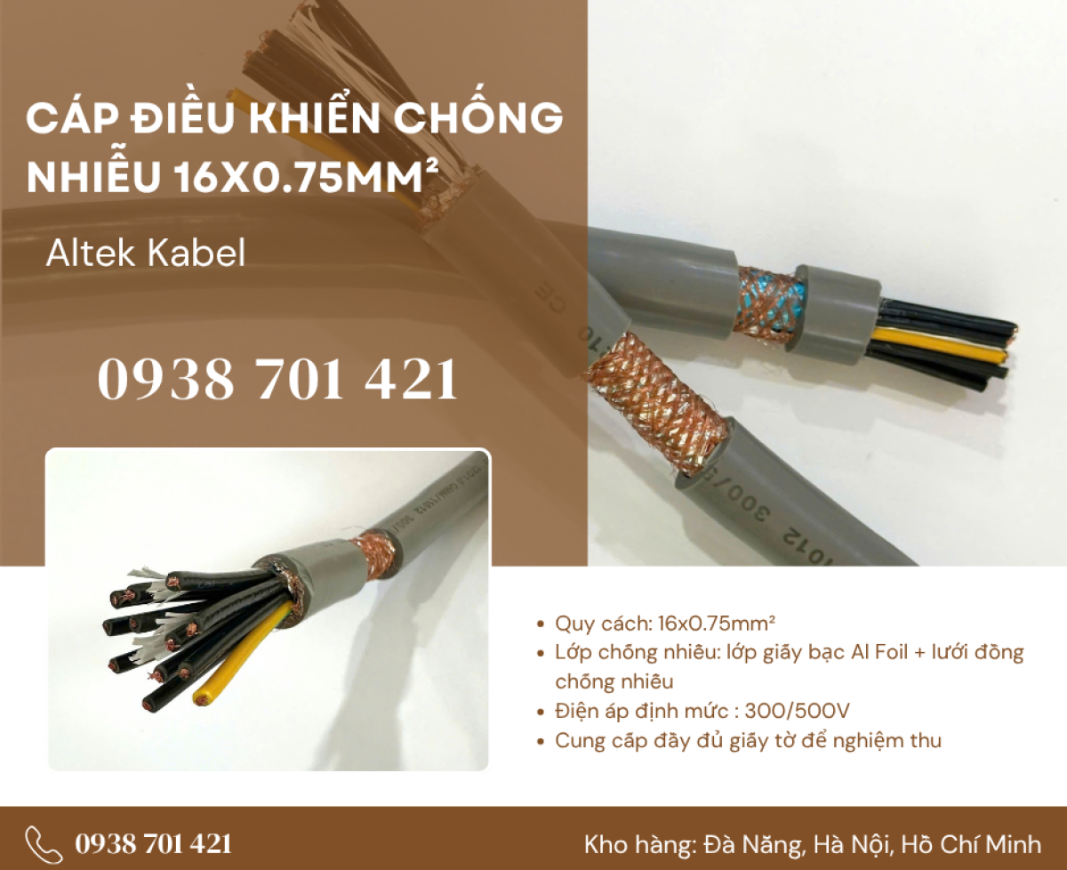 Cáp điều khiển chống nhiễu 16x0.75mm² Altek Kabel Quảng Trị, Huế, Nghệ An