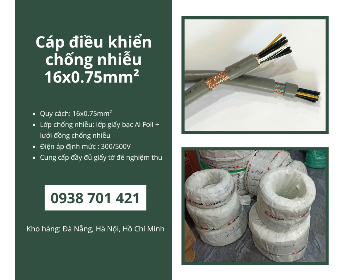Cáp điều khiển chống nhiễu 16x0.75mm² Altek Kabel Quảng Trị, Huế, Nghệ An