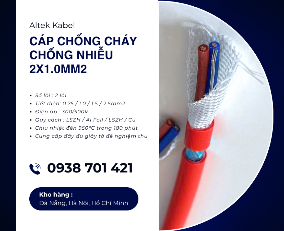Cáp chống cháy chống nhiễu 2x1.0mm² sẵn kho, phân phối toàn quốc