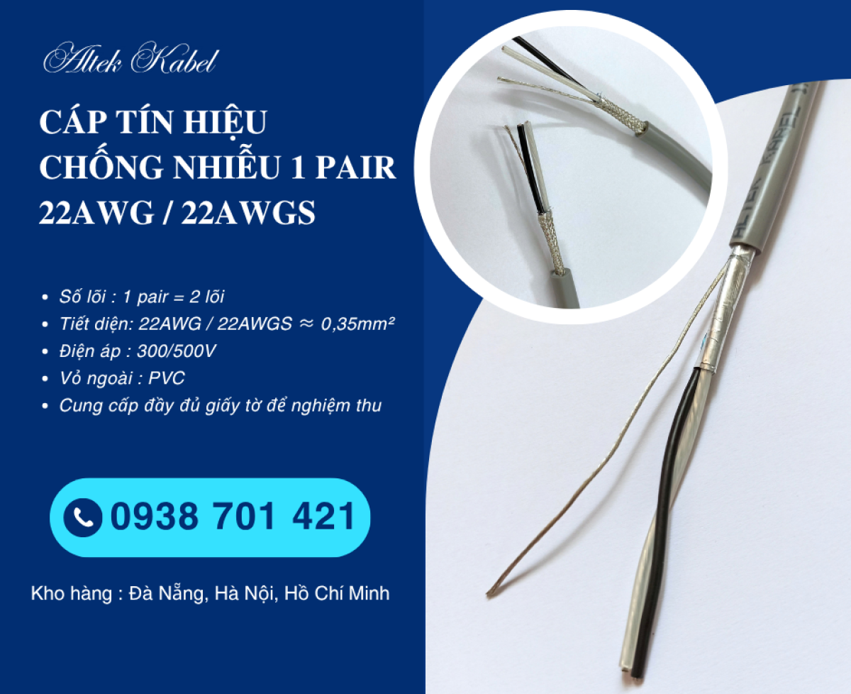 Cáp tín hiệu chống nhiễu 1 Pair 22AWG/22AWGS Altek Kabel – Cáp tín hiệu xoắn đôi 2 lõi