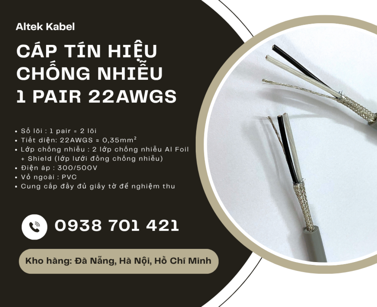 Cáp tín hiệu chống nhiễu 1 Pair 22AWG/22AWGS Altek Kabel – Cáp tín hiệu xoắn đôi 2 lõi